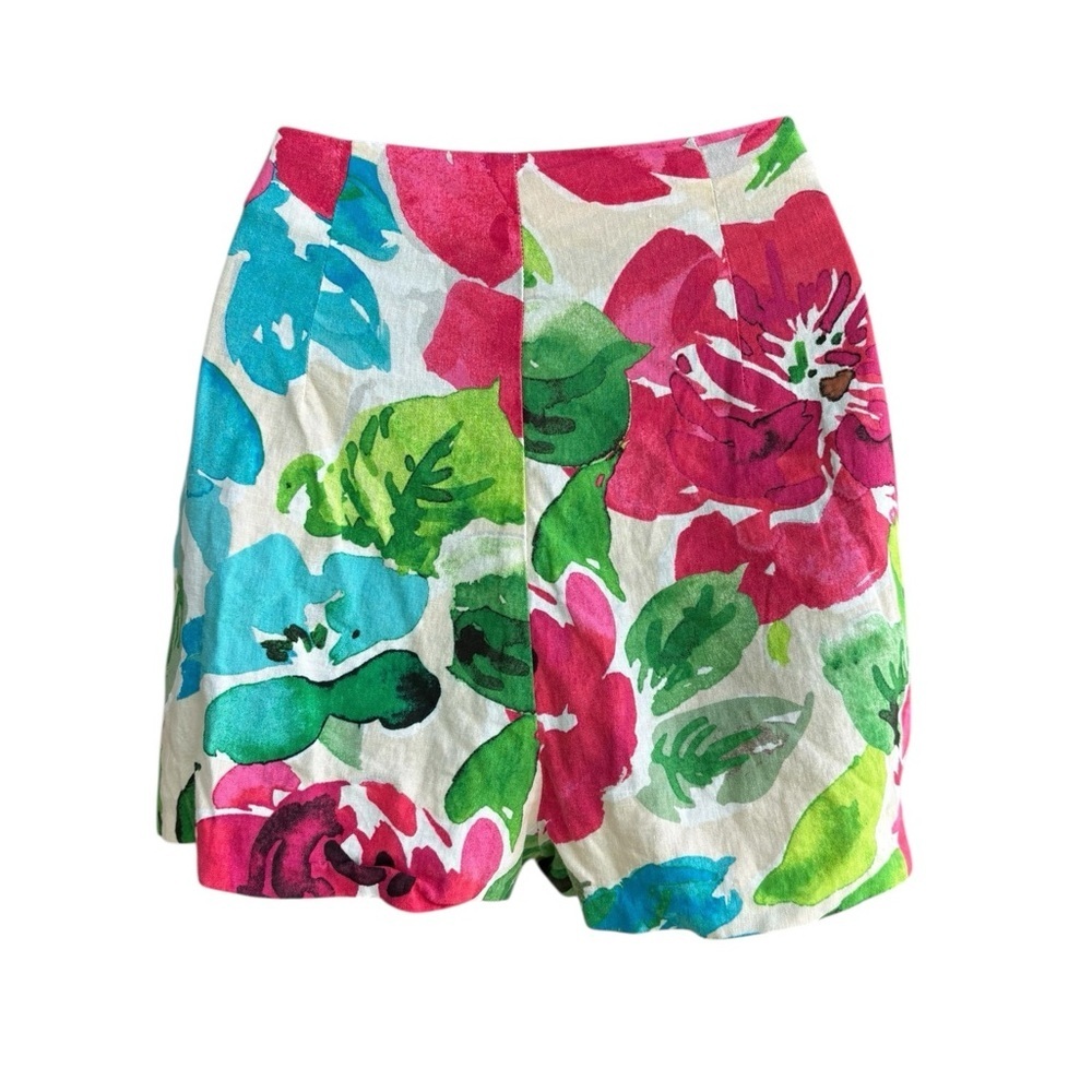 Zara Pink and Green Floral Wrap Linen Viscose Tie Knot Skort Shorts XS preloved - Picture 7 of 8